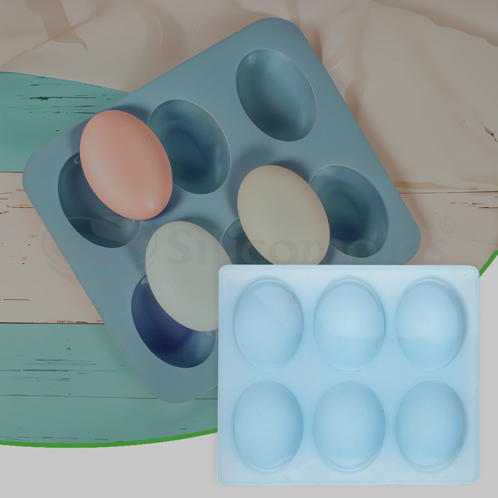 SILICOMOLDS- 150gms - Oval Shape - 6 Cavities Silicone Soap Mold-URP001SM